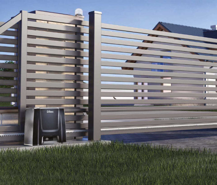 Image of Ditec Sliding Gate Motor installed on a sliding gate.