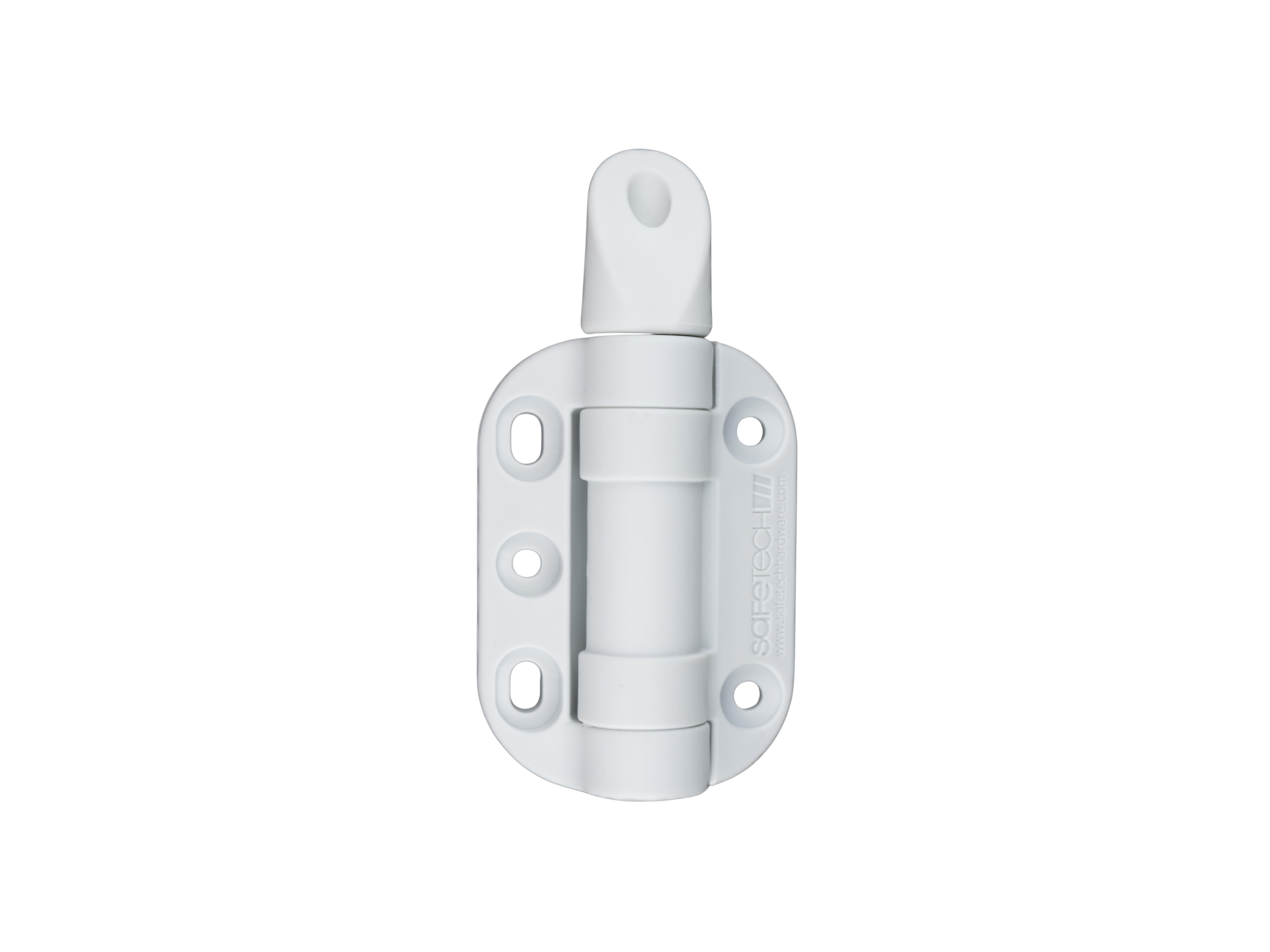 A white adjustable tension hinge designed for self-closing gate applications.