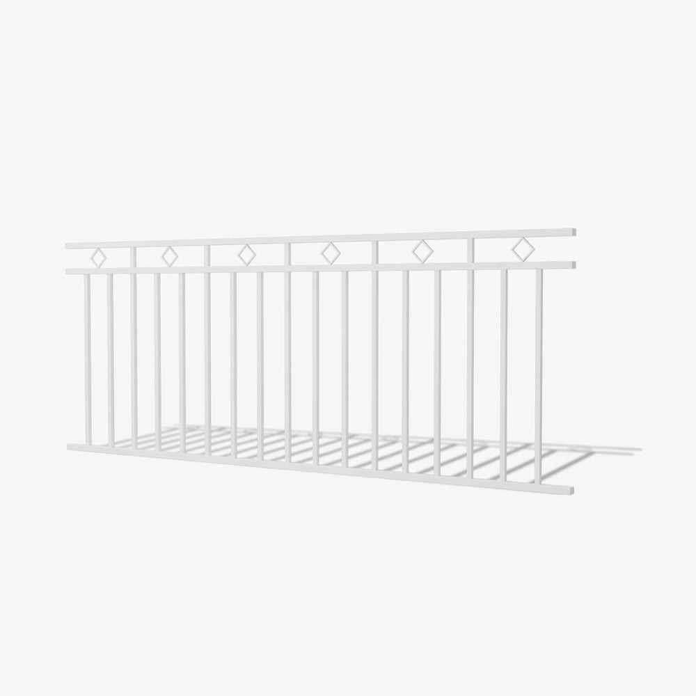 Bronte Balustrade Panel - steel balustrade with diamond feature detailing and double top rail, premium powder-coated finish, Australian-made balcony, staircase and deck railing by Mason & Dean.