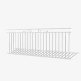 Belmont steel fence panel by Mason and Dean, vertical bar steel fencing with decorative scroll detail, ornamental metal boundary panel for residential applications.