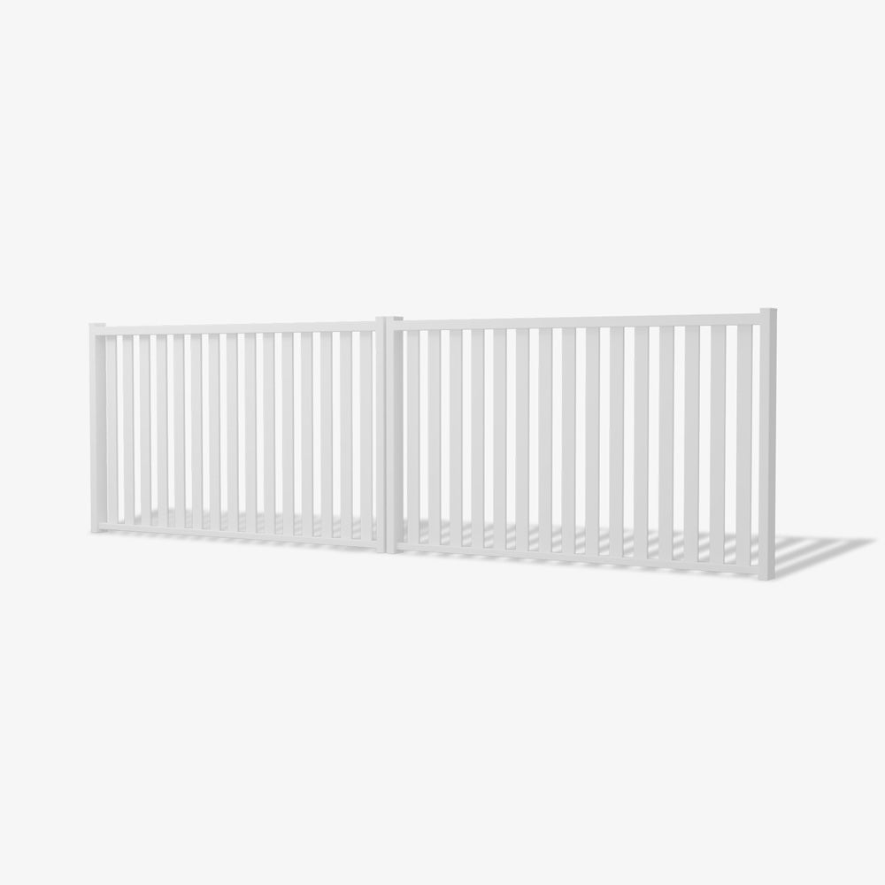Mason & Dean Hamilton double driveway gate featuring Hamptons-inspired vertical steel slats, offering timeless elegance and durability for modern, coastal, and traditional homes.