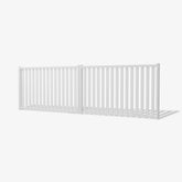 Mason & Dean Hamilton double driveway gate featuring Hamptons-inspired vertical steel slats, offering timeless elegance and durability for modern, coastal, and traditional homes.