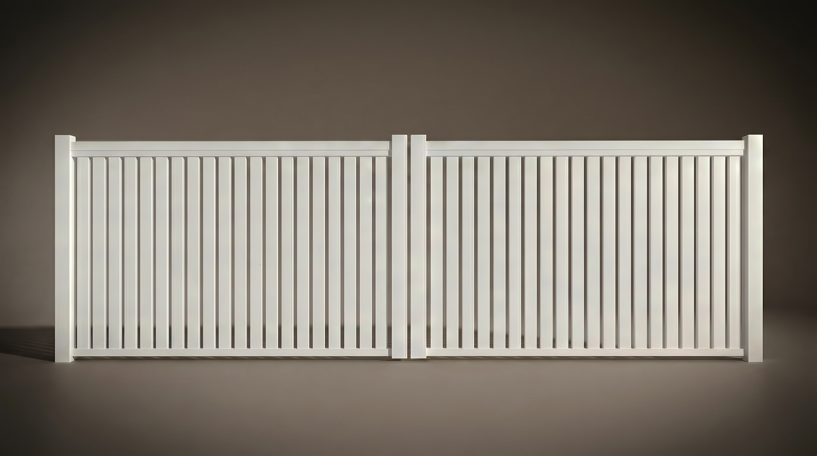 Bayview steel double driveway gates in Pearl White — Hamptons coastal design, Australian-made with 10-year warranty by Mason & Dean