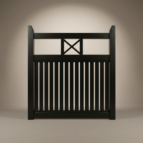 Newport steel single driveway gate in Satin Black — Hamptons coastal design, Australian-made with 10-year warranty by Mason & Dean