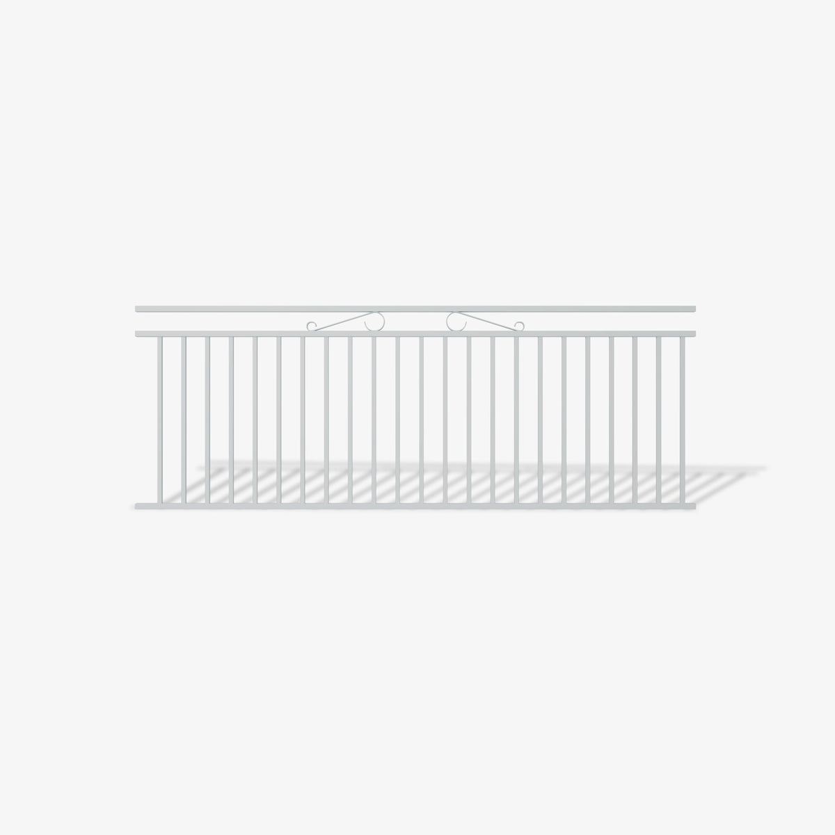 Belmont Balustrade Panel - decorative steel balustrade with elegant scroll detailing and double top rail, powder-coated finish, Australia-made balcony, verandas and staircase railing by Mason & Dean.