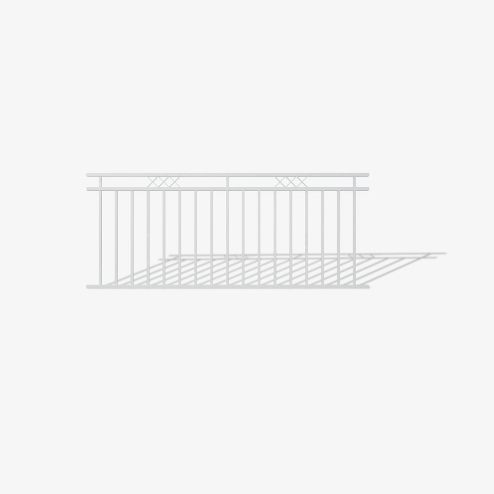 Wentworth steel fence panel by Mason & Dean, premium Australian-made steel fencing with vertical bars and decorative cross detail, durable outdoor boundary panel for residential and commercial properties.