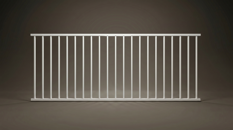 Austin modern steel balustrade panel in Pearl White — vertical bar design, Australian-made with 10-year warranty by Mason & Dean