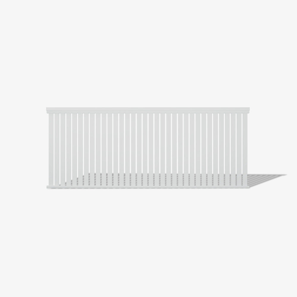 Bayview steel fence panel by Mason and Dean, Hamptons-style vertical slat steel fencing, most popular metal boundary panel for coastal and residential applications.