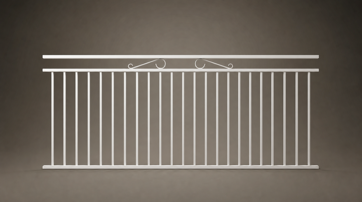Belmont custom steel balustrade panel in Pearl White — Australian-made architectural design with 10-year warranty by Mason & Dean