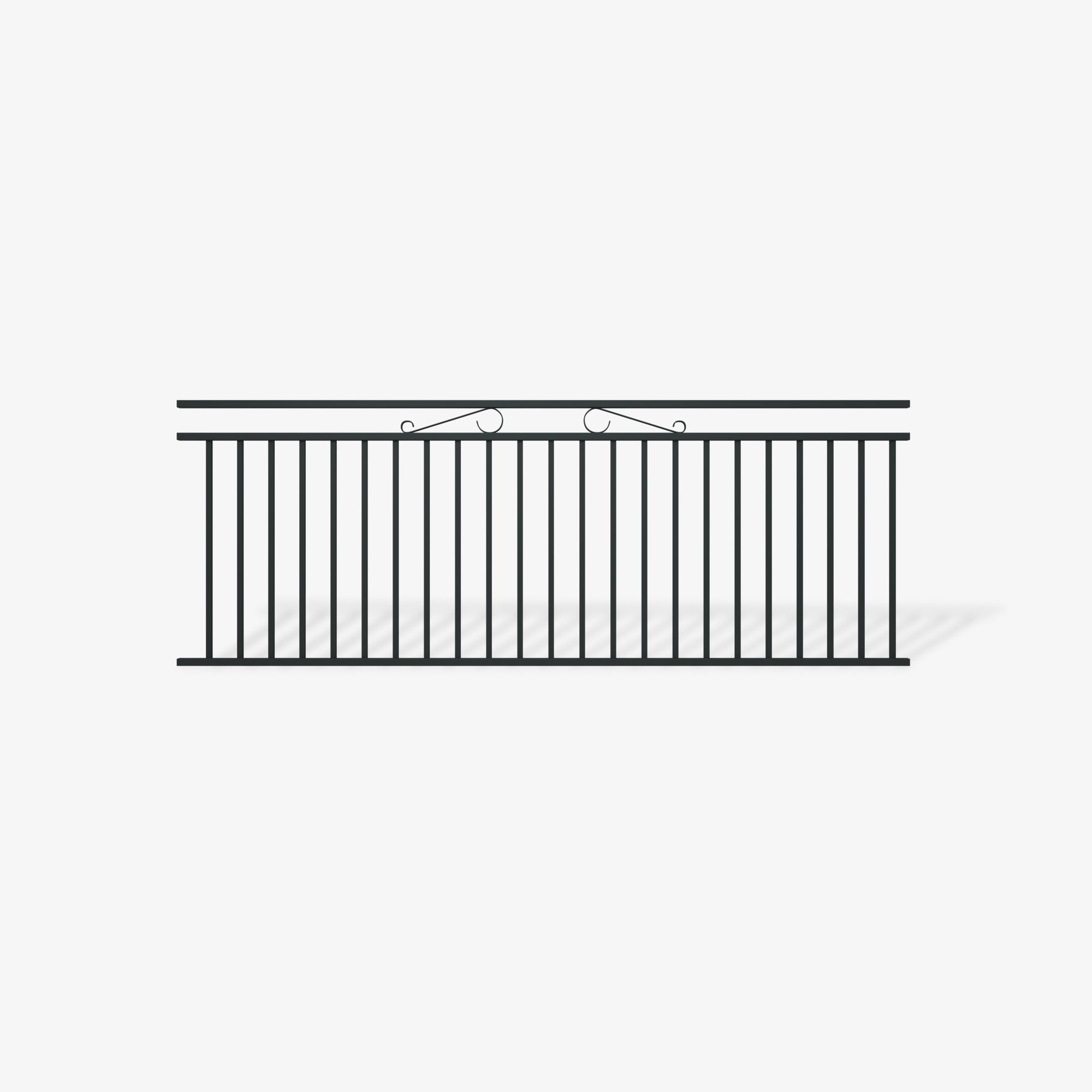Belmont steel fence panel by Mason and Dean, vertical bar steel fencing with decorative scroll detail, ornamental metal boundary panel for residential applications.