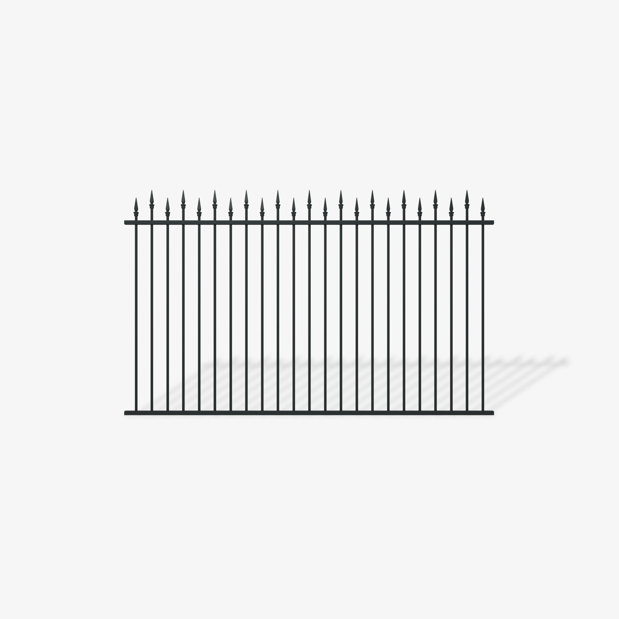 Berkley steel fence panel by Mason and Dean, heritage-style vertical bar steel fencing with spear top finials, traditional metal boundary panel for classic residential settings.