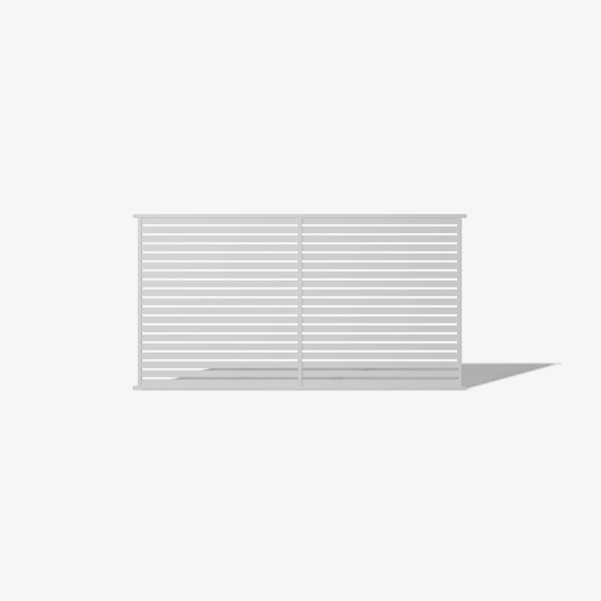 Hastings steel fence panel by Mason and Dean, horizontal slat fencing with evenly spaced bars, contemporary metal privacy panel for residential and commercial boundaries.