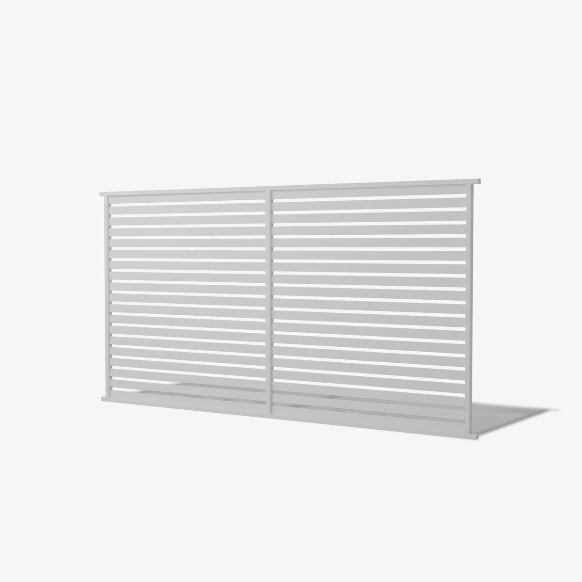 Hastings steel fence panel by Mason and Dean, horizontal slat fencing with evenly spaced bars, contemporary metal privacy panel for residential and commercial boundaries.