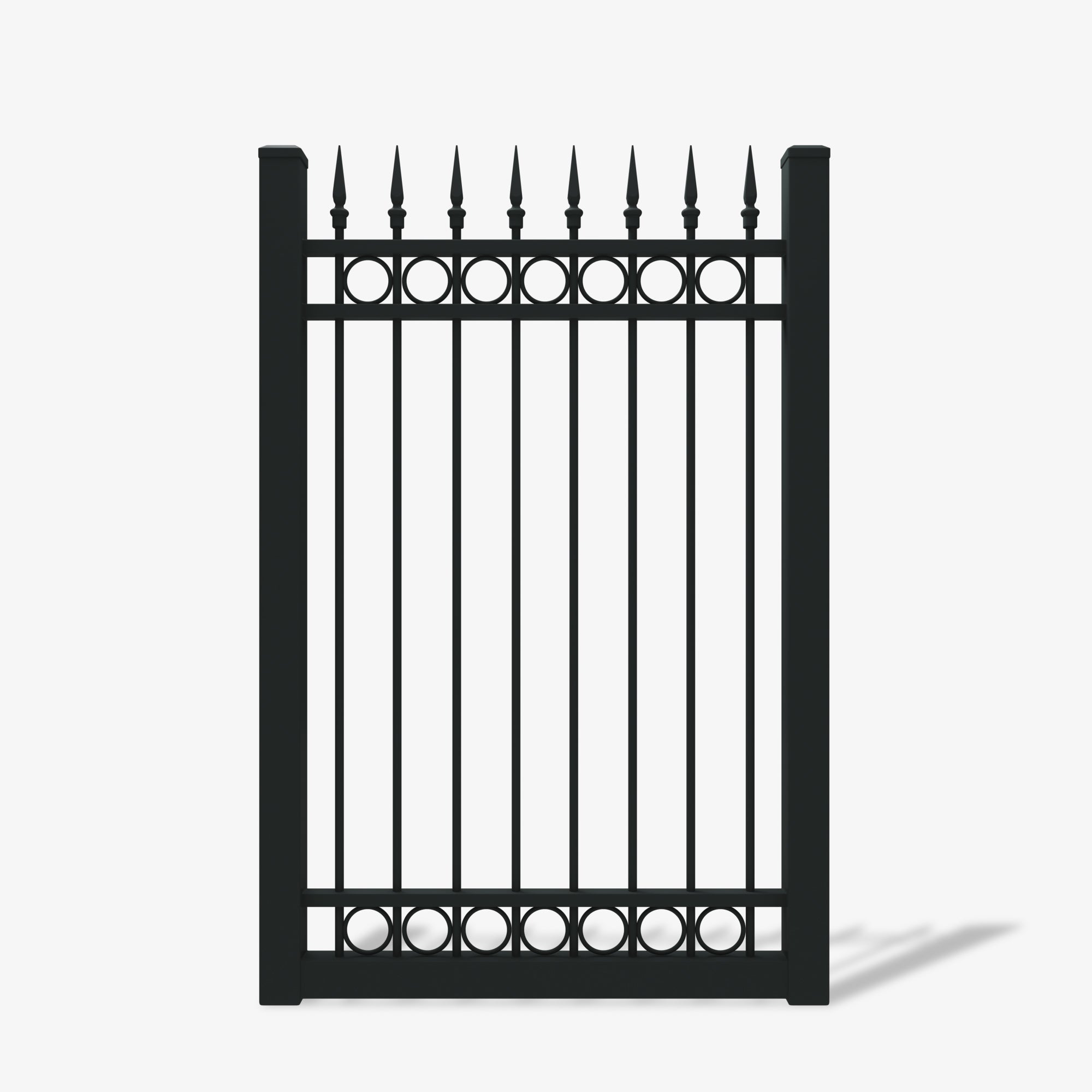 Close-up of the Mason & Dean Ashgrove single gate highlighting premium Australian steel craftsmanship, powder-coated finish, and precision detailing for long-lasting durability.