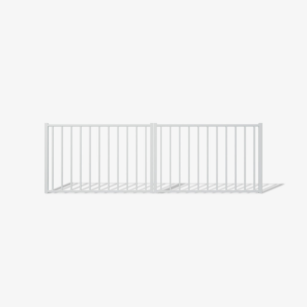 Mason & Dean Austin double driveway gate designed for modern and contemporary properties, showcasing sleek vertical steel bars and a minimalist aesthetic for a refined, secure entrance.
