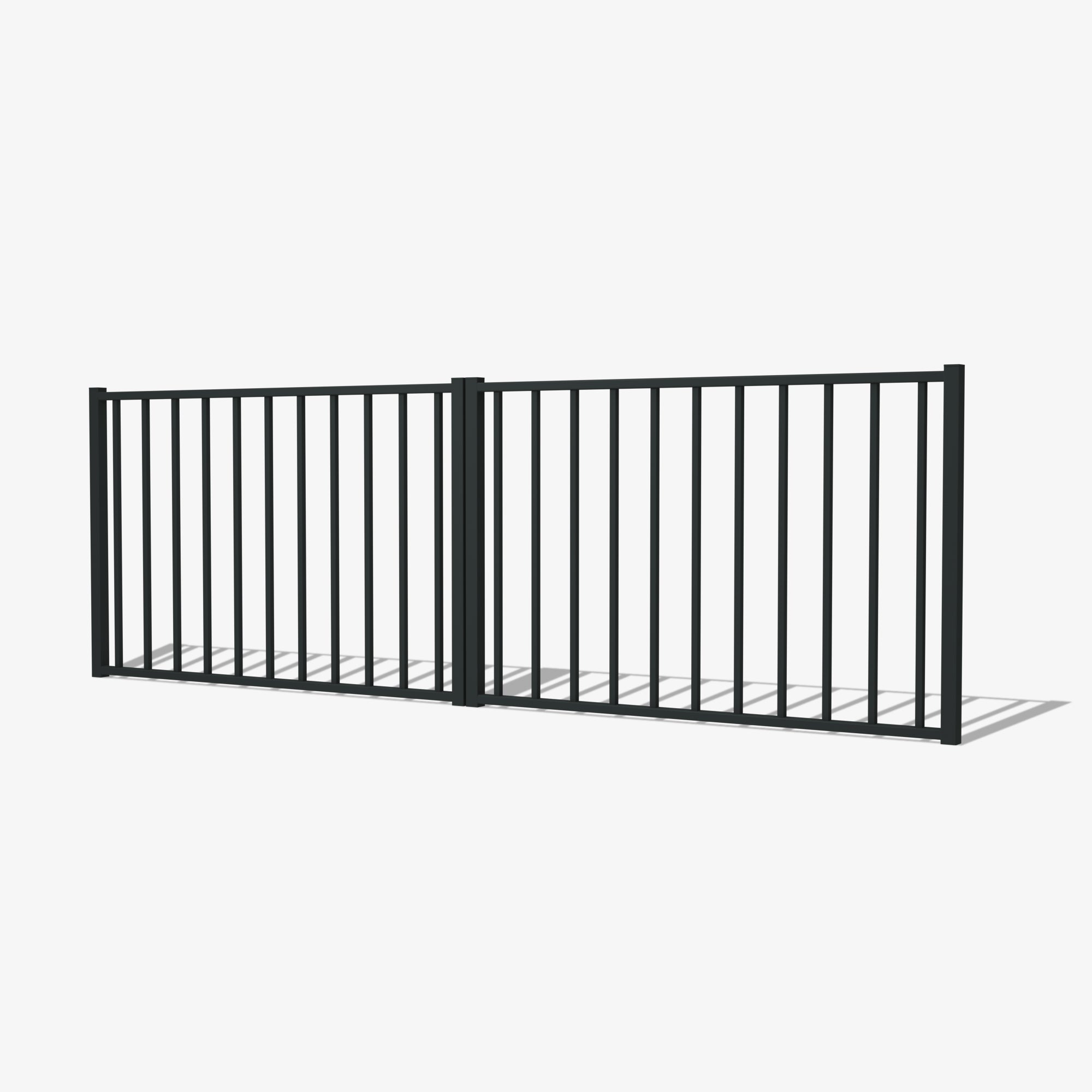 Mason & Dean Austin double driveway gate constructed from durable Australian steel with a powder-coated finish, combining minimalist design with strength and long-lasting security.