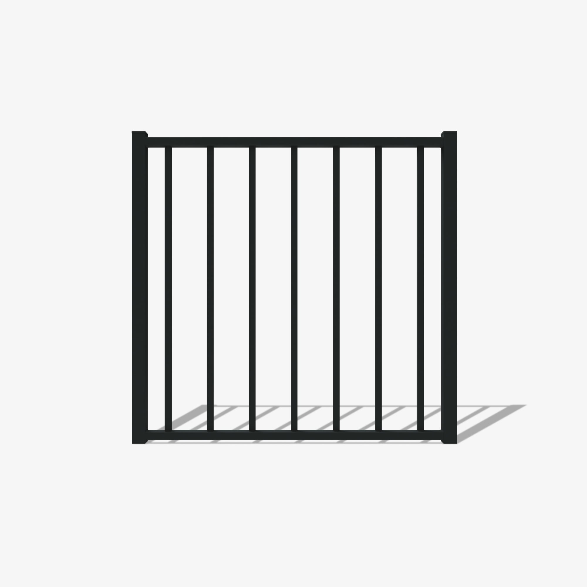 Close-up of the Mason & Dean Austin single gate highlighting its durable powder-coated steel frame and vertical bar construction, built for long-lasting strength and security.