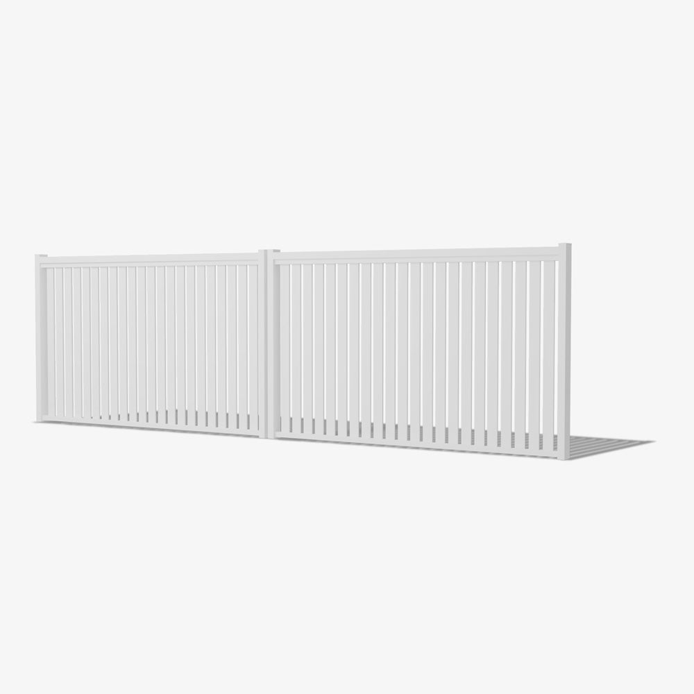 Mason & Dean bayview double driveway gate, featuring a modern Hamptons-style design with vertical slats, crafted from durable Australian steel to enhance homes with timeless elegance and strength.
