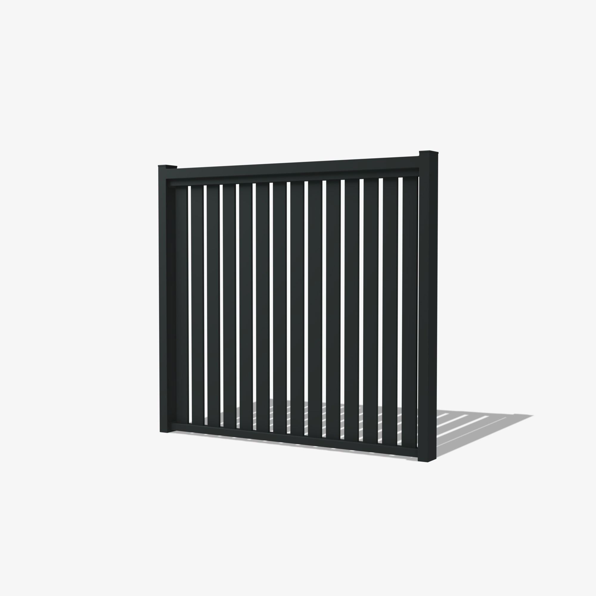 Close-up of the Mason & Dean Bayview single gate highlighting the premium powder-coated steel finish, vertical slat detailing, and elegant Hamptons-inspired craftsmanship.