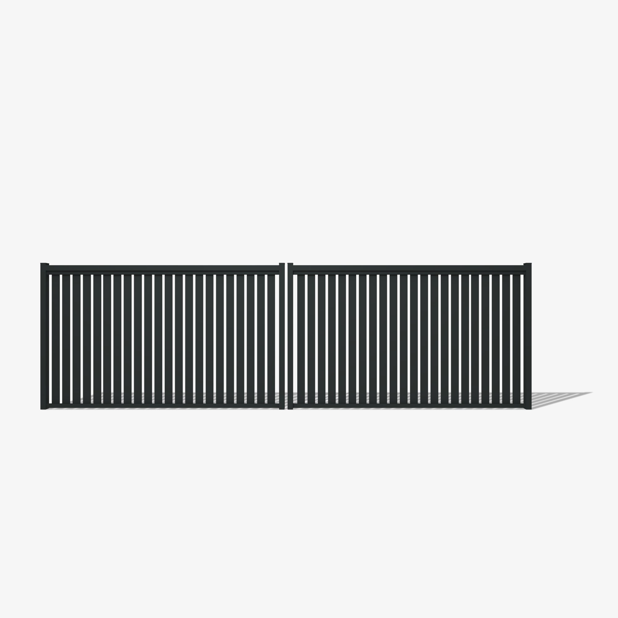 Mason & Dean bayview double driveway gate, featuring a modern Hamptons-style design with vertical slats, crafted from durable Australian steel to enhance homes with timeless elegance and strength.
