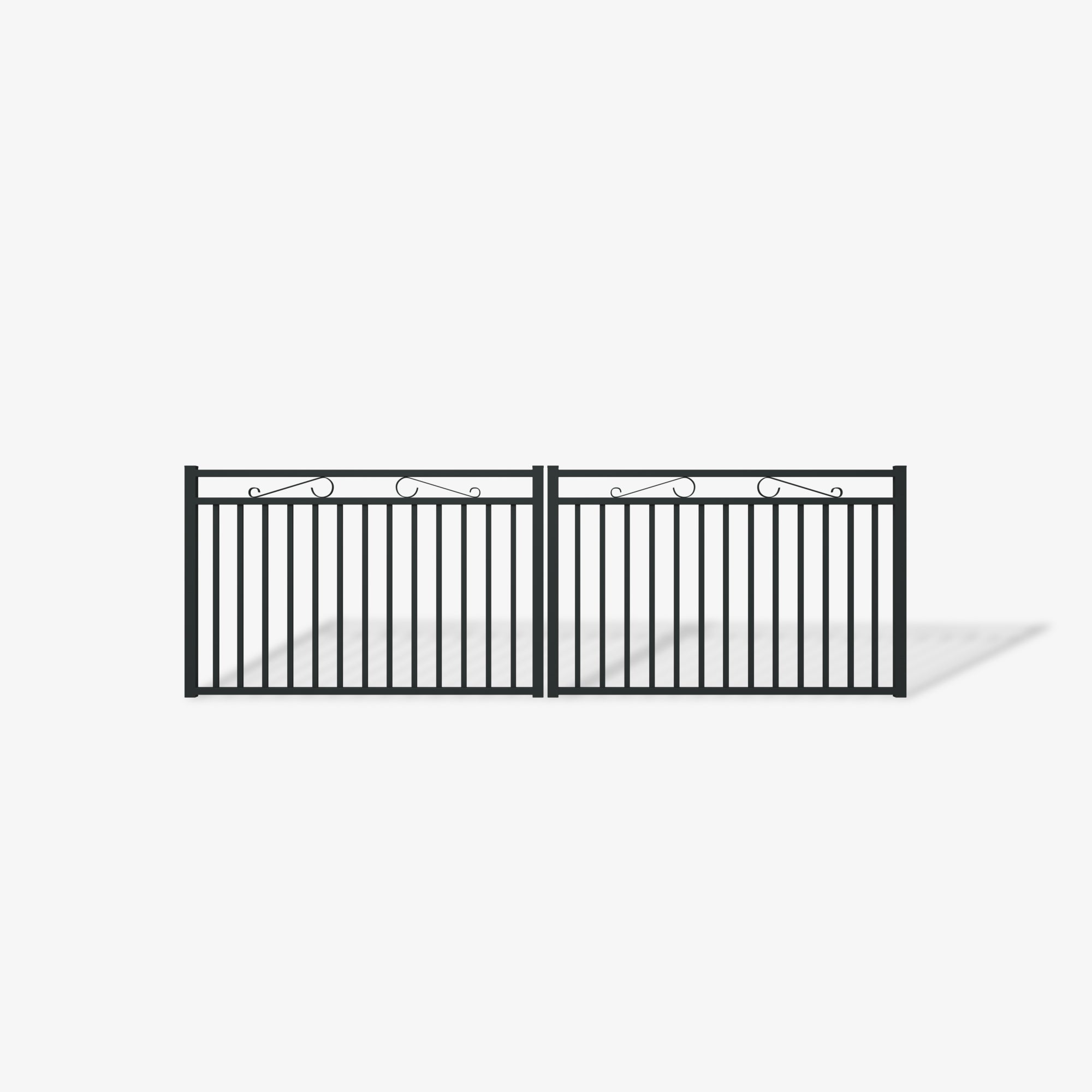 Front view of the Mason & Dean Belmont double driveway gate in a sleek modern elegant style, combining strength, symmetry, and timeless design for premium homes.