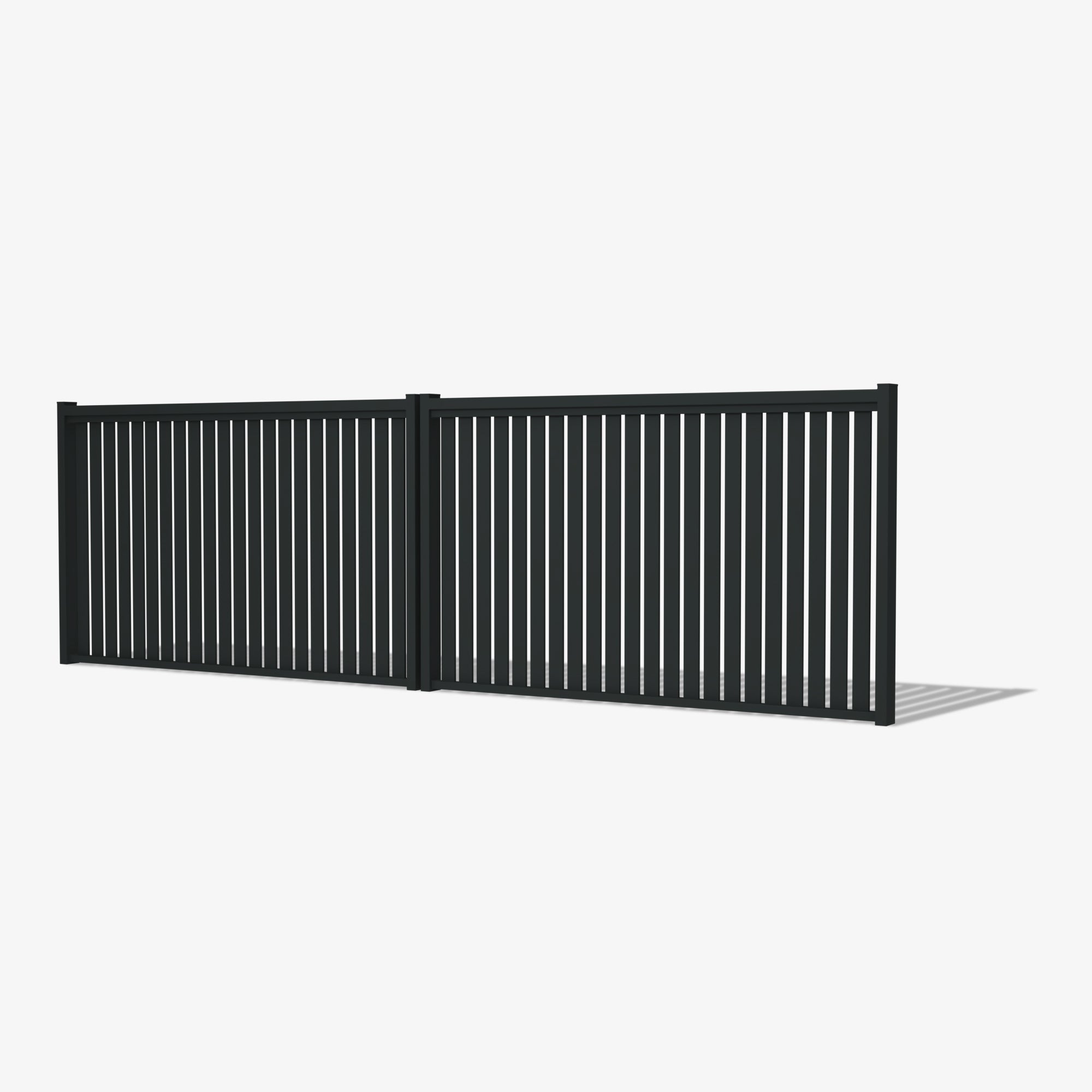 Mason & Dean bayview double driveway gate, featuring a modern Hamptons-style design with vertical slats, crafted from durable Australian steel to enhance homes with timeless elegance and strength.