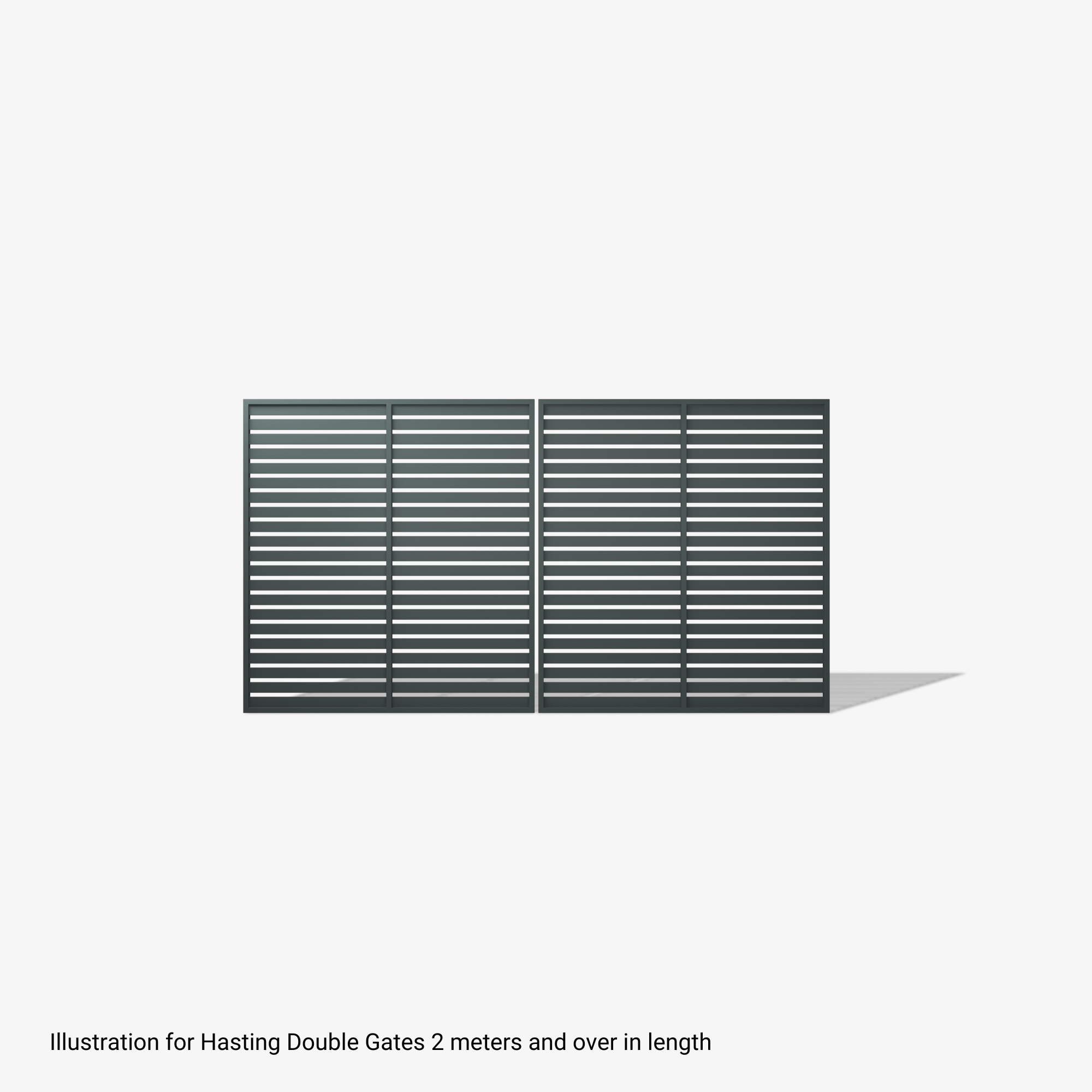 Mason & Dean Hastings double driveway gate, a modern horizontal slat design ideal for architectural developments, gated communities, and premium commercial properties requiring both style and durability.