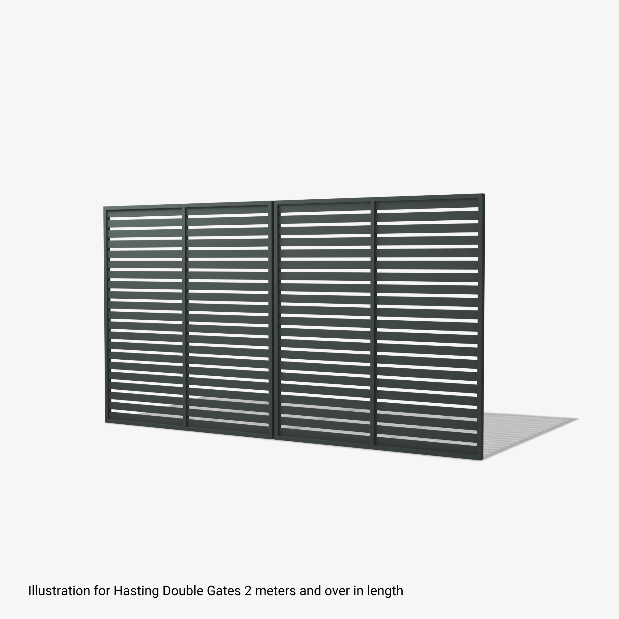 Mason & Dean Hastings double driveway gate designed for commercial and industrial properties, featuring a strong horizontal slat structure that delivers premium security, privacy, and architectural style.