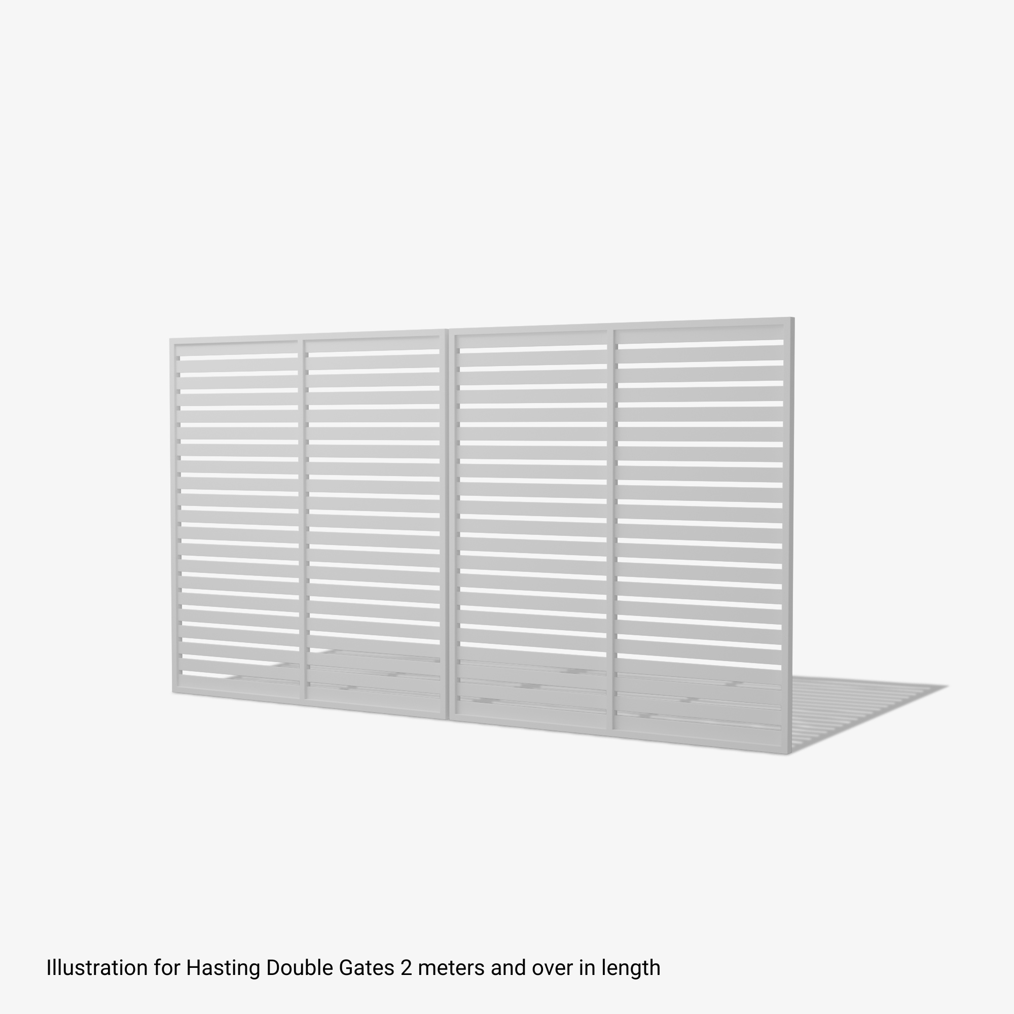 Mason &Dean Hastings double driveway gate engineered for maximum privacy and security, built from durable Australian steel with sleek horizontal slats and a refined Pearl White finish.