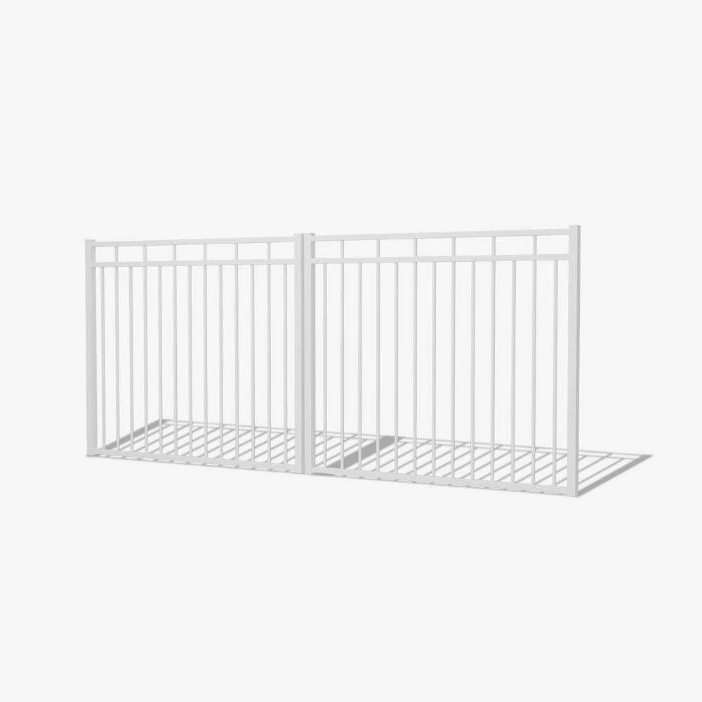 Mason & Dean Henley double driveway gate featuring clean vertical steel bars and a rectangle top design, offering timeless style and durability for residential properties. 