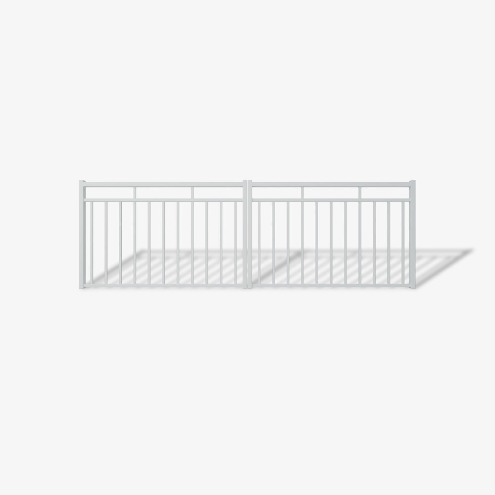Mason & Dean Monroe double driveway gate designed for contemporary residential properties, combining minimalist vertical bar styling with durable Australian steel and a refined powder-coated finish.