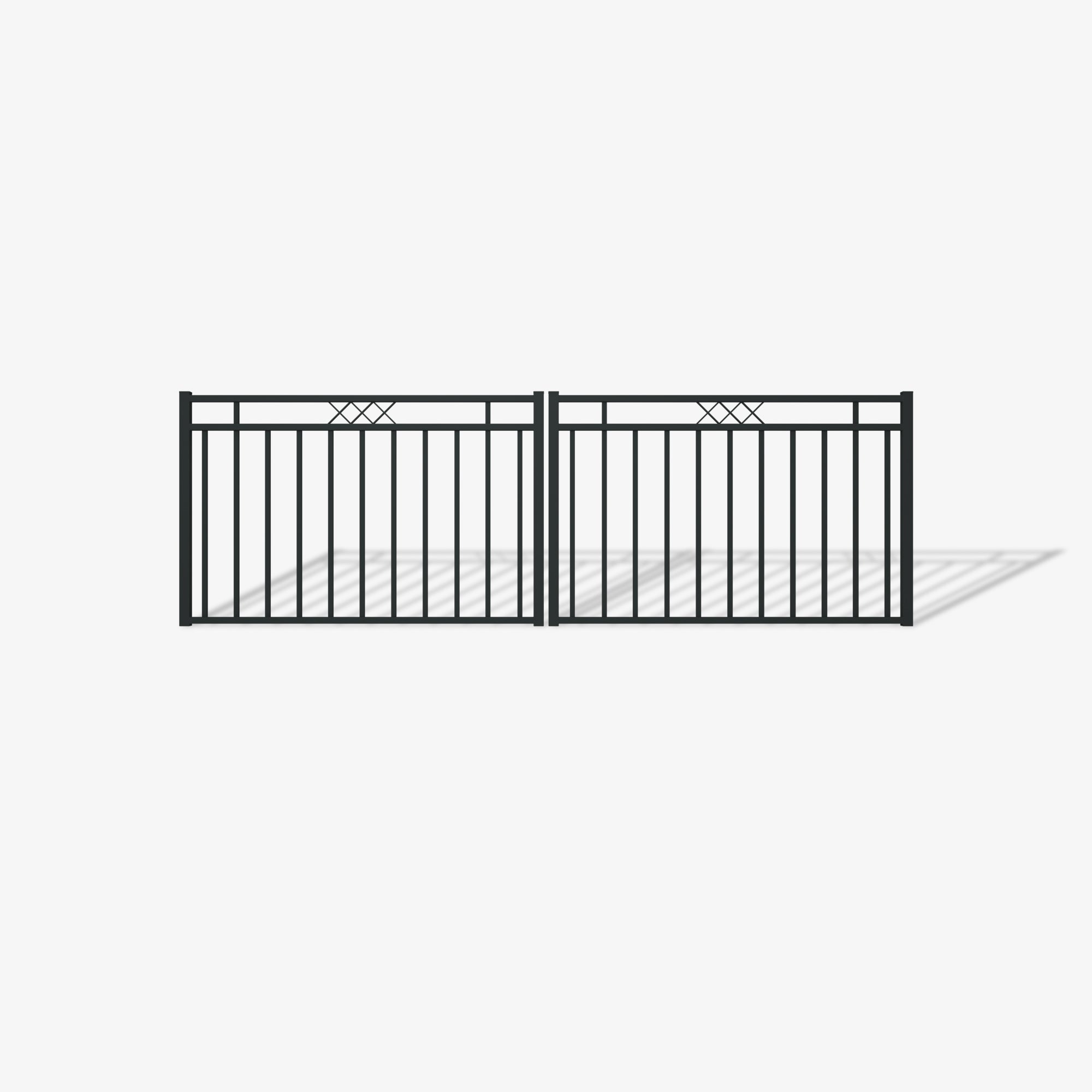 Mason & Dean Wentworth double driveway gate, featuring decorative diamond top detailing and vertical steel bars, and elegant and secure entrance for traditional and modern residences.