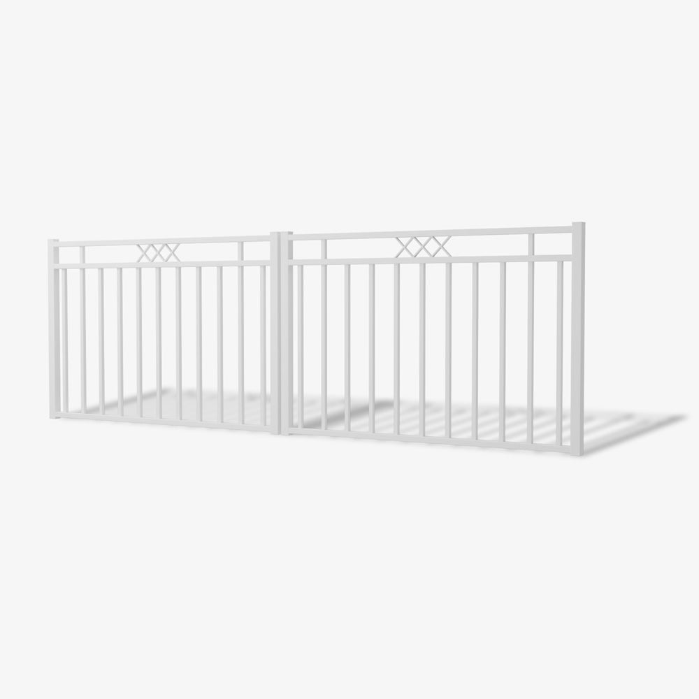Mason & Dean Wentworth double driveway gate featuring vertical steel bars and decorative diamond top detailing, a stylish and traditional design for elegant home entrances.
