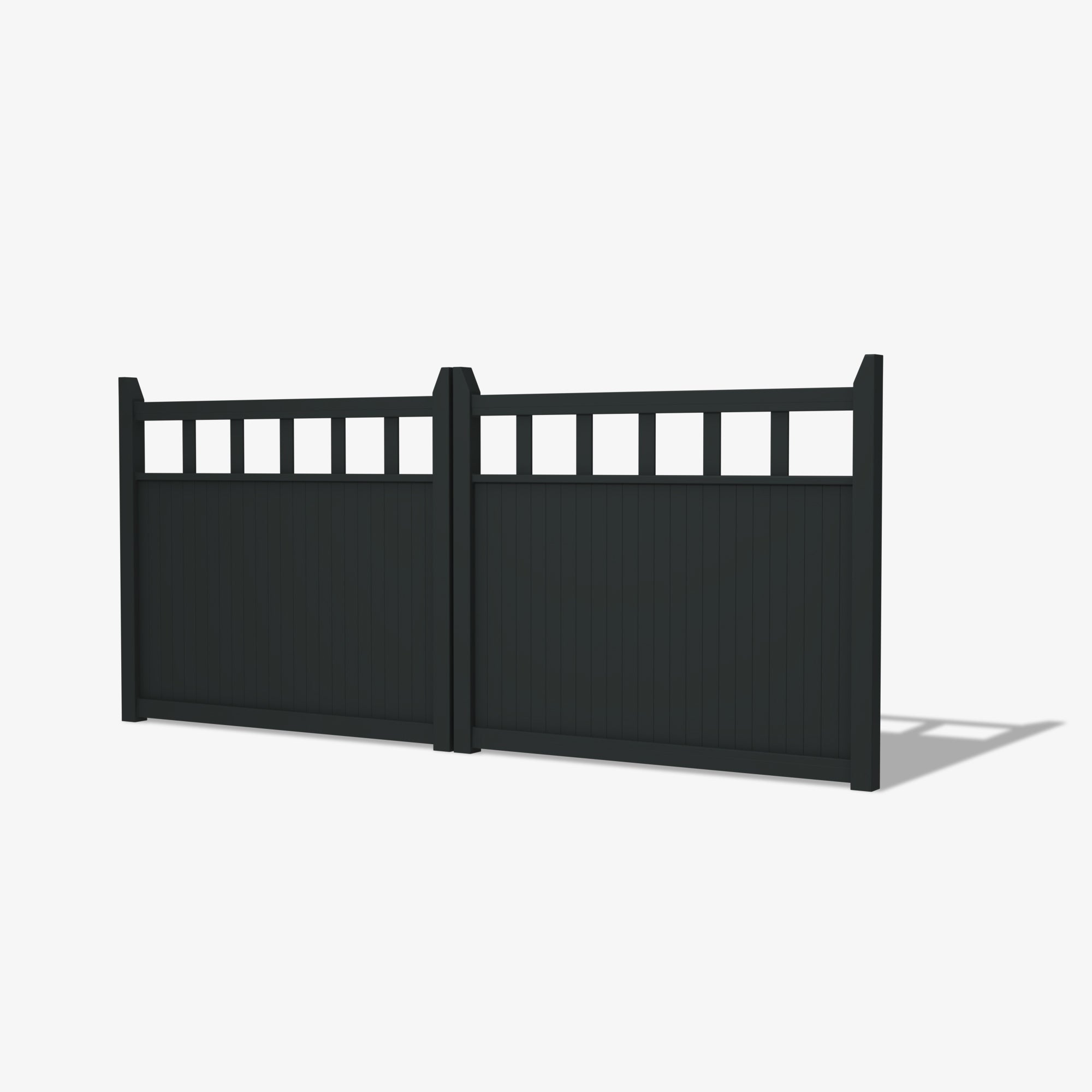 Mason & Dean Portland double driveway gate constructed from solid Australian steel, providing complete privacy, exceptional durability, and a sophisticated powder-coated finish.