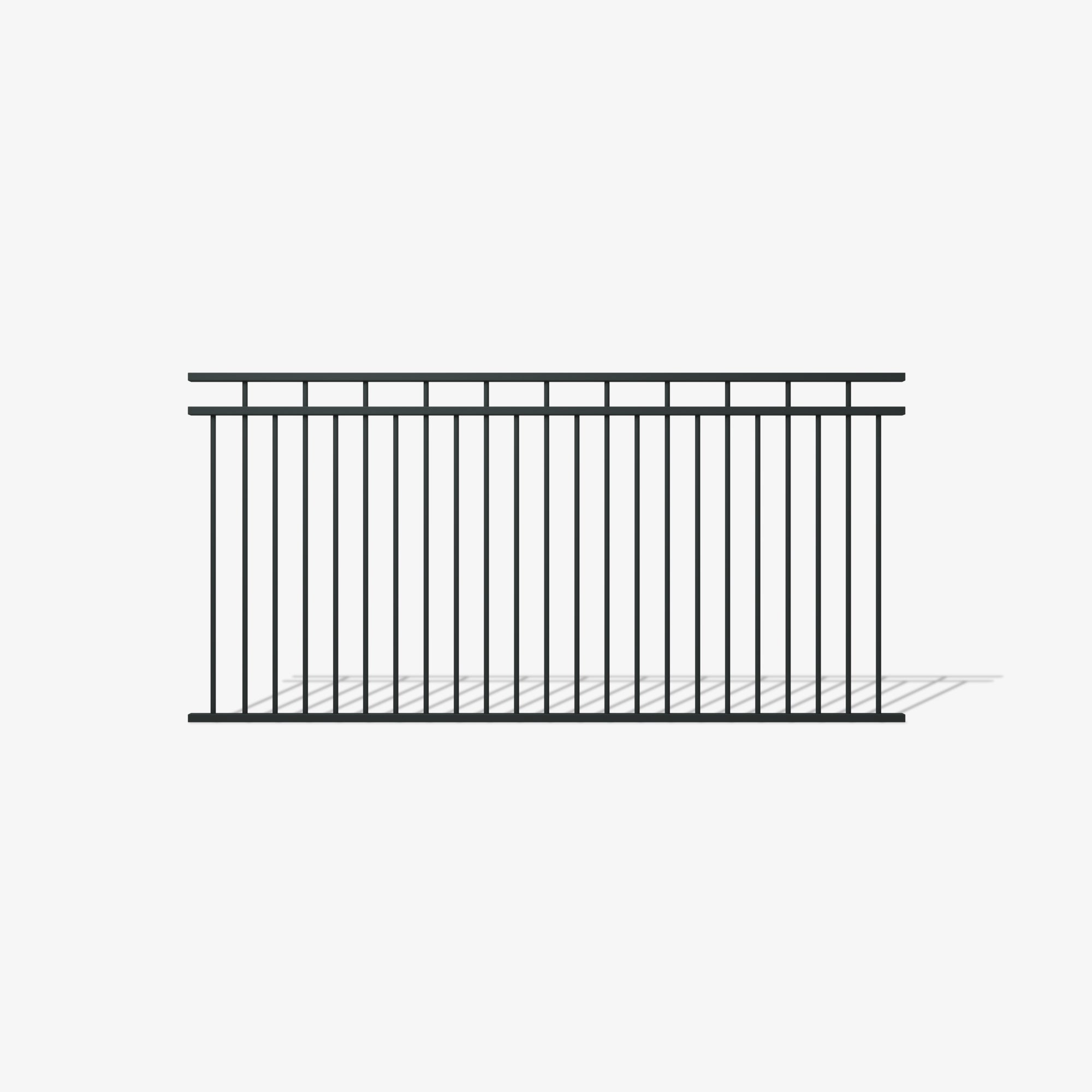 Henley steel fence panel by Mason and Dean, vertical bar steel fencing with upper rail detail, decorative metal boundary panel for residential and commercial use.