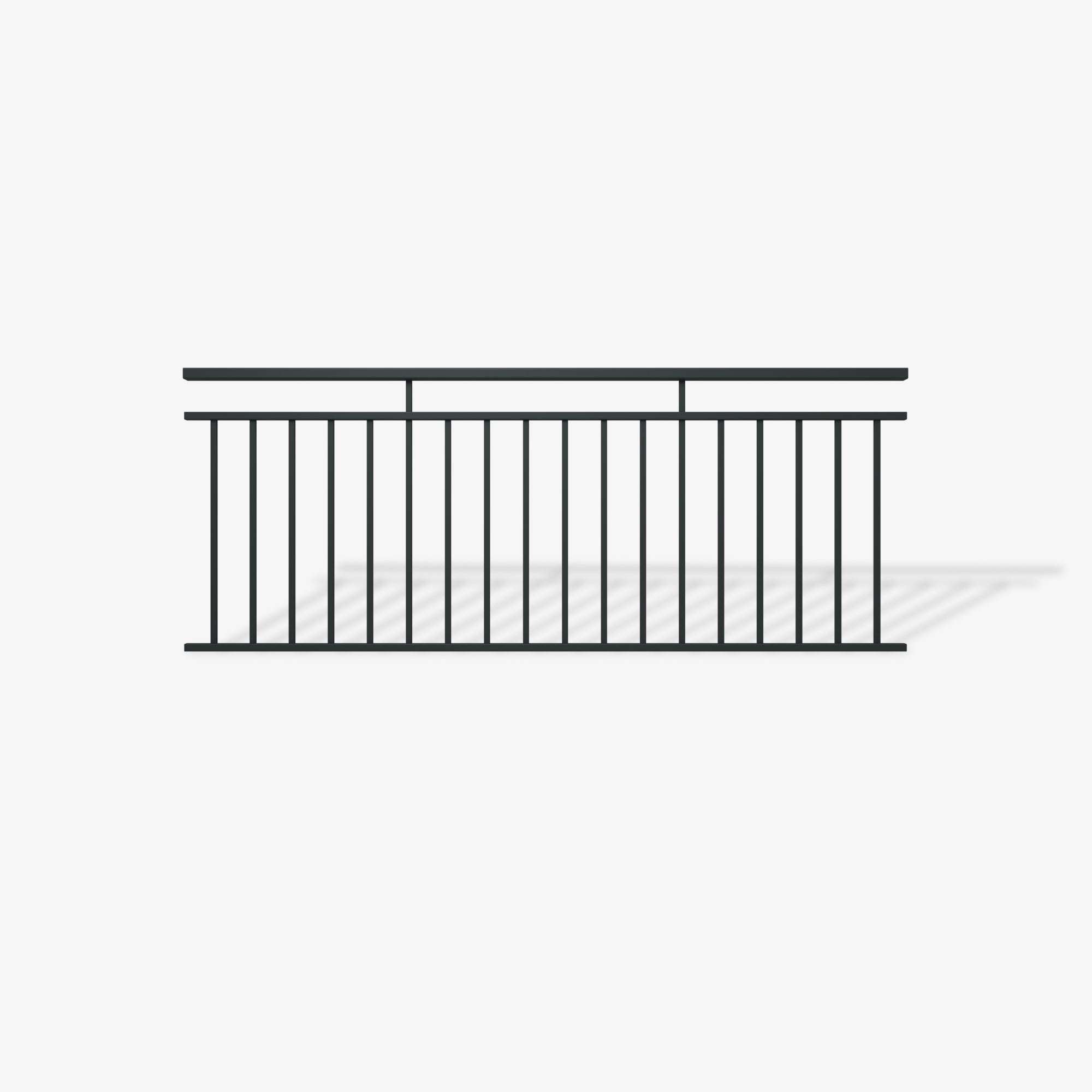Monroe steel fence panel by Mason and Dean, vertical bar steel fencing with extended flat top rail, minimalist metal boundary panel for residential and commercial applications.