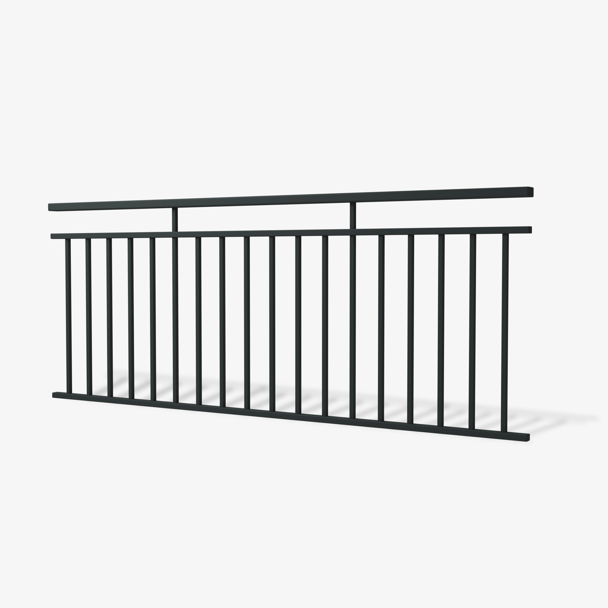 Monroe steel fence panel by Mason and Dean, vertical bar steel fencing with extended flat top rail, minimalist metal boundary panel for residential and commercial applications.