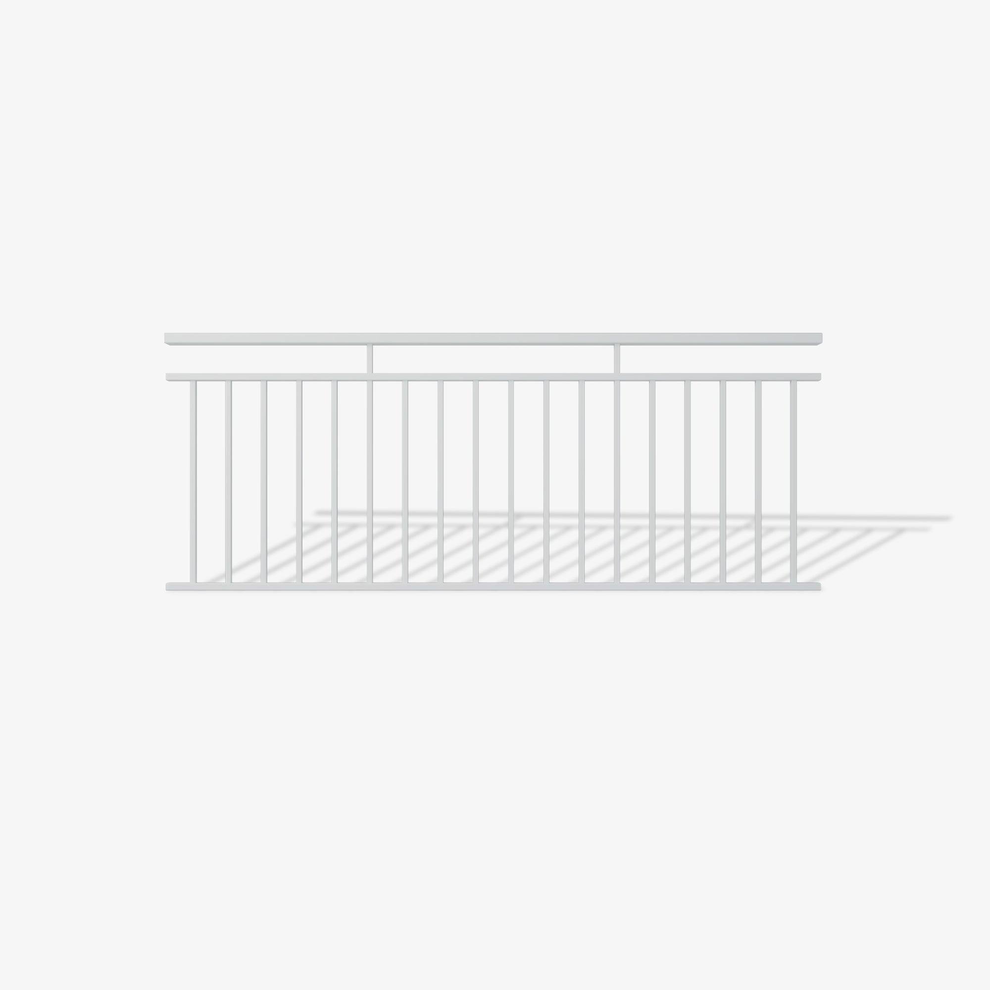 Monroe steel fence panel by Mason and Dean, vertical bar steel fencing with extended flat top rail, minimalist metal boundary panel for residential and commercial applications.